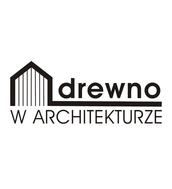 Na białym tle logo z napisem Drewno w Architekturze