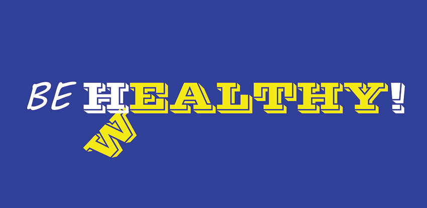 Billboard przedstawiający napis "Be Healthy!" poniżej znajduje się wyłamana literka W zastępująca H i tworząca napis "Be Wealty!"